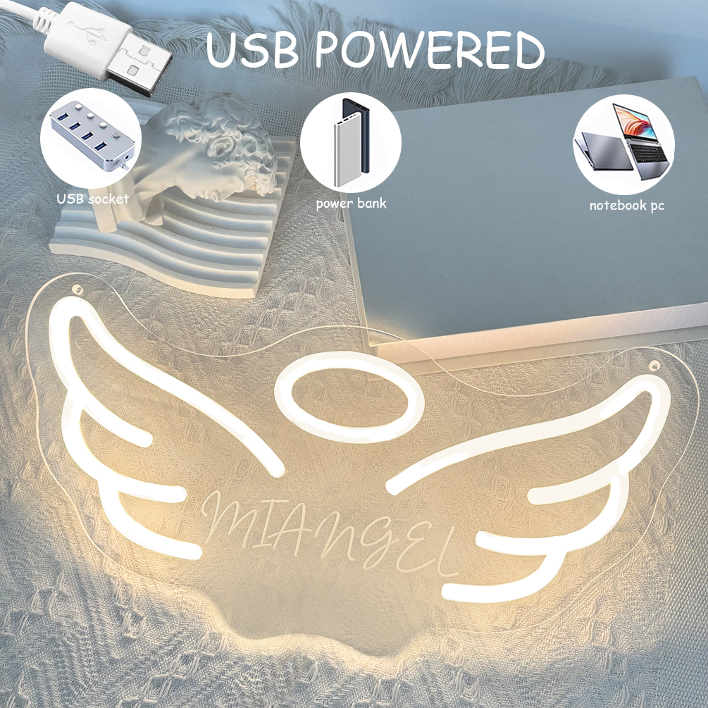 Custom angel pattern LED neon sign with personalised 3D engraving for barbershops, lounges, events, bedrooms, living rooms and home décor, unique and ideal gift for birthdays, lounges, ceremonies, cinemas, housewarmings and more! - 图片 4
