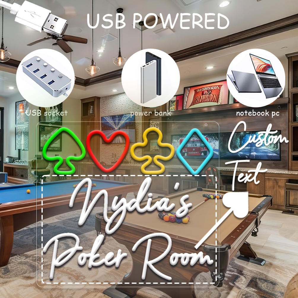 Bespoke multi-coloured playing cards and name neon signs with personalised LED neon lights for games rooms, events, parties, bars, bedrooms, living rooms and home décor, unique and ideal gifts for games rooms, parties, clubs, housewarmings and more! - 图片 4