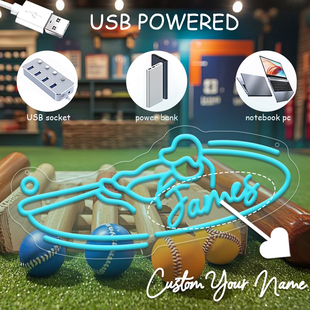 Custom Personalised Swinging Baseball Name Neon Sign , Personalised LED neon light for baseball room, event, children's room, bedroom, living room decoration, unique and ideal gift for birthdays, baseball fans,,, children's day, housewarming, etc. - 图片 4