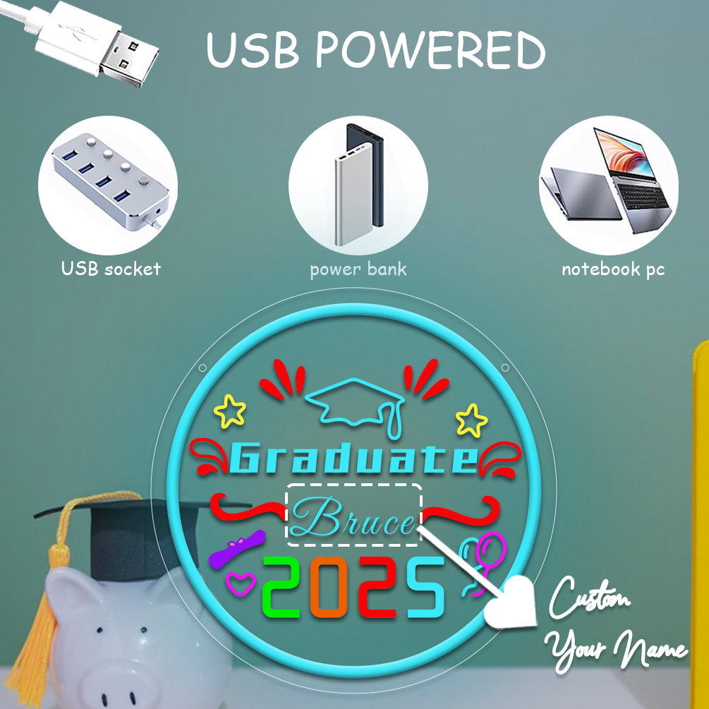 Custom round graduation season neon sign with 3D engraving and LED neon lights for graduation, parties, events, bedrooms, living rooms and home decoration, unique and ideal gift for birthdays, parties, ceremonies, graduations, housewarming and more! - 图片 4
