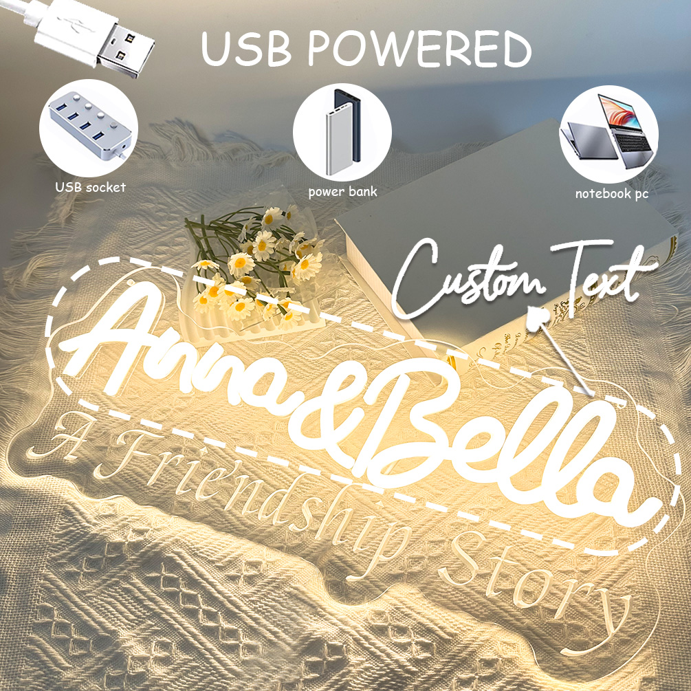 Custom a friendship story and name neon sign, 3D engraving, personalised LED neon light, suitable for good friends, siblings, living room and home decoration, ideal gift for parties, birthdays, housewarming and other perfect match! - 图片 4