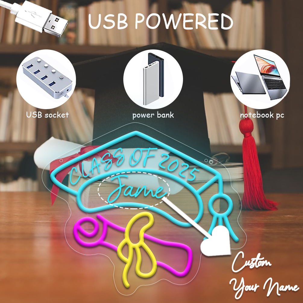 Custom graduation cap and name neon sign with 3D engraving and personalised LED neon light, suitable for graduation, parties, events, bedrooms, living rooms and home decoration, unique and ideal gift for birthdays, parties, graduations, housewarming and more! - 图片 4