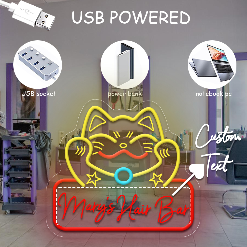 Custom Fortune Cat and Name Neon Sign, 3D Engraving, Personalised LED Neon Lights for Shops, Birthday Parties, Events, Children's Rooms, Bedrooms, Living Rooms and Home Decor, Unique and Ideal Gift for Shops, Birthdays, Parties, Children's Day, Housewarming and other events! - 图片 4