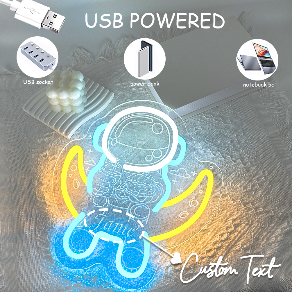 Custom astronaut and name neon sign, 3D engraving, personalised LED neon lights, suitable for space themed parties, children's rooms, games rooms, shops, living rooms and home decoration, ideal unique gifts for parties, clubs, housewarming and other occasions - 图片 4