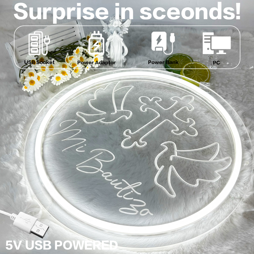 Cross Dove Pattern Custom Name Neon Sign , 3D engraving, personalised LED neon light, suitable for weddings, children's rooms, bedrooms, living room decorations, unique and ideal gift for birthdays, weddings, christenings, children's day, housewarming and more! - 图片 4