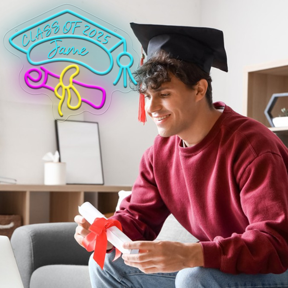 Custom graduation cap and name neon sign with 3D engraving and personalised LED neon light, suitable for graduation, parties, events, bedrooms, living rooms and home decoration, unique and ideal gift for birthdays, parties, graduations, housewarming and more! - 图片 6