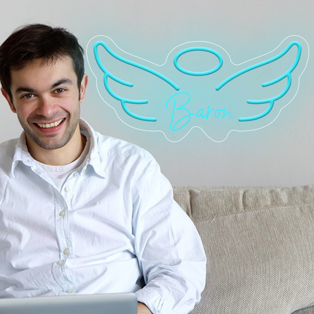 Custom angel pattern LED neon sign with personalised 3D engraving for barbershops, lounges, events, bedrooms, living rooms and home décor, unique and ideal gift for birthdays, lounges, ceremonies, cinemas, housewarmings and more! - 图片 6