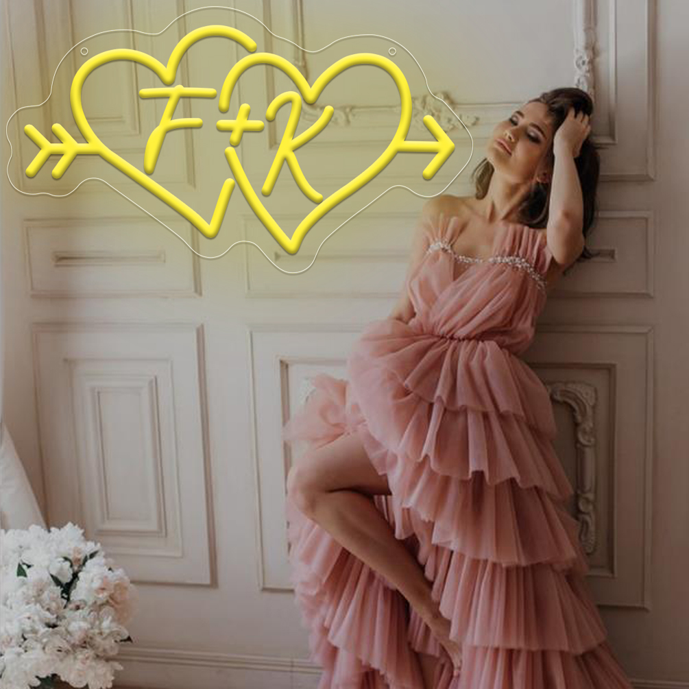 Cupid's Arrow Double Heart Customised Initials Neon Sign, Personalised LED Neon for Weddings, Events, Parties, Bedrooms, Living Rooms and Home Decor, Unique and Ideal Gift for Birthdays, Weddings, Ceremonies, Valentine's Day, Children's Day and more! - 图片 2