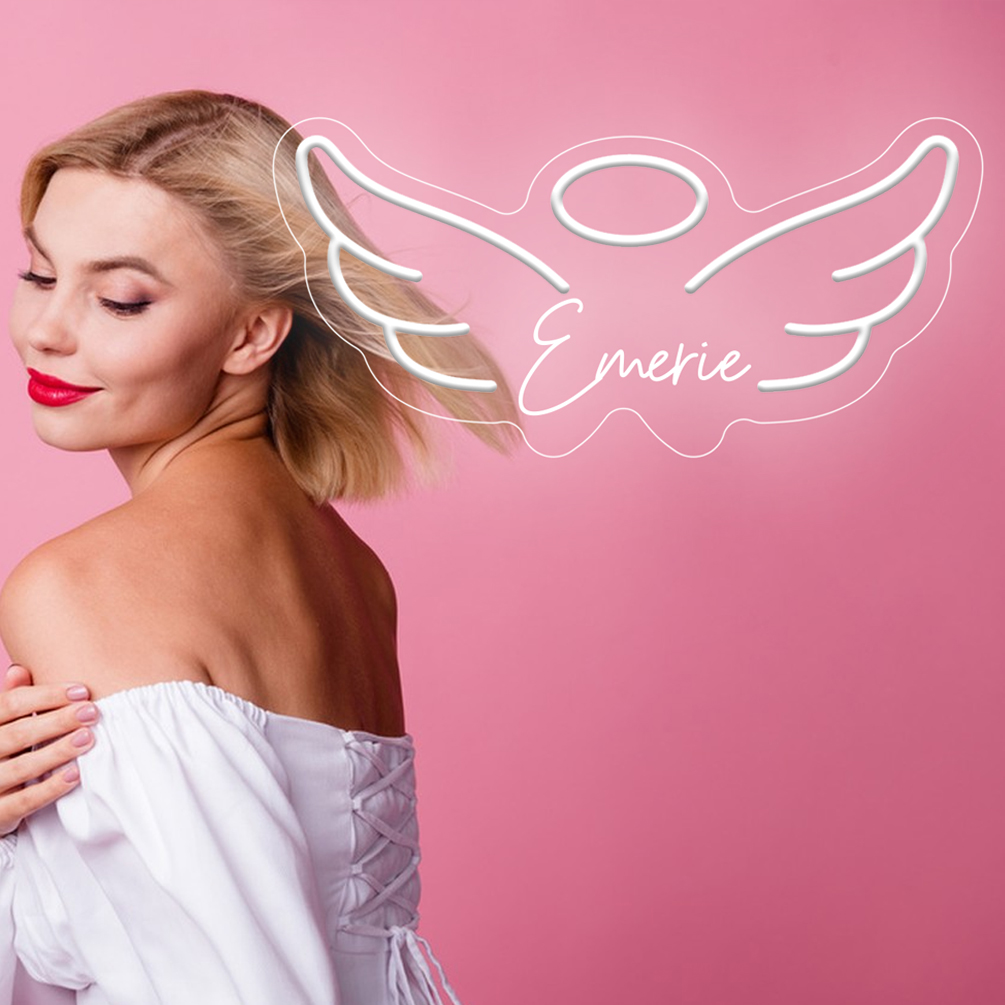 Custom angel pattern LED neon sign with personalised 3D engraving for barbershops, lounges, events, bedrooms, living rooms and home décor, unique and ideal gift for birthdays, lounges, ceremonies, cinemas, housewarmings and more! - 图片 2