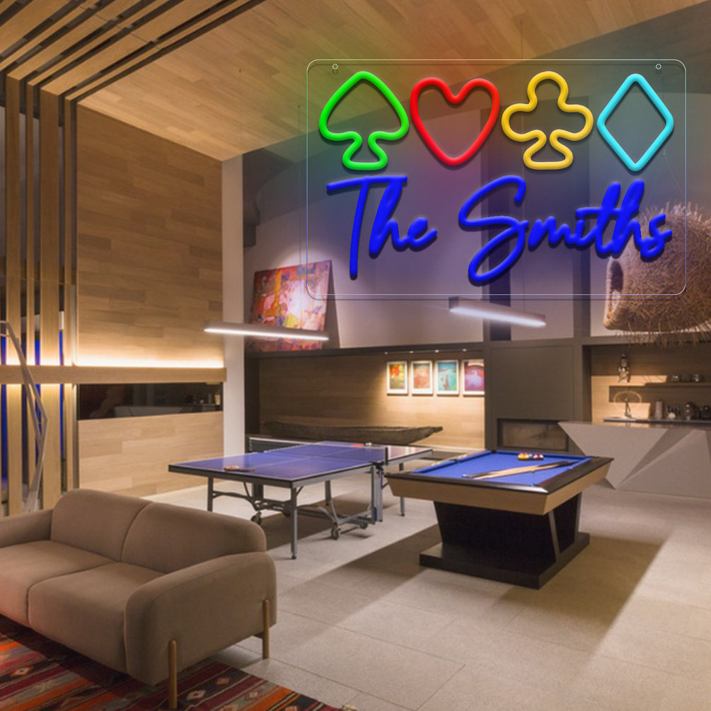 Bespoke multi-coloured playing cards and name neon signs with personalised LED neon lights for games rooms, events, parties, bars, bedrooms, living rooms and home décor, unique and ideal gifts for games rooms, parties, clubs, housewarmings and more! - 图片 2
