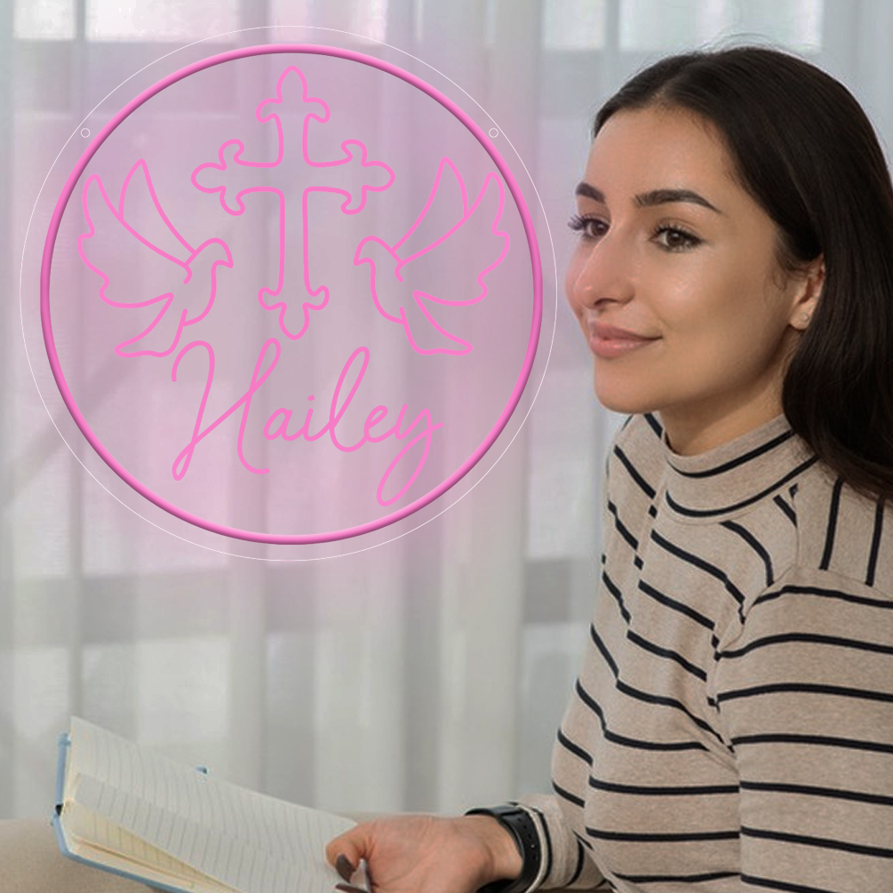 Cross Dove Pattern Custom Name Neon Sign , 3D engraving, personalised LED neon light, suitable for weddings, children's rooms, bedrooms, living room decorations, unique and ideal gift for birthdays, weddings, christenings, children's day, housewarming and more! - 图片 6