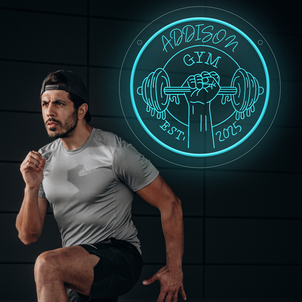Custom Dumbbell Gym and Name Neon Lights, 3d Engraving, Personalised LED Neon Lights for Events, Gyms, Bedrooms, Living Rooms and Home Decor, Unique and Ideal Gifts for Birthdays, Parties, Gyms, Bedrooms, Ceremonies and more! - 图片 2