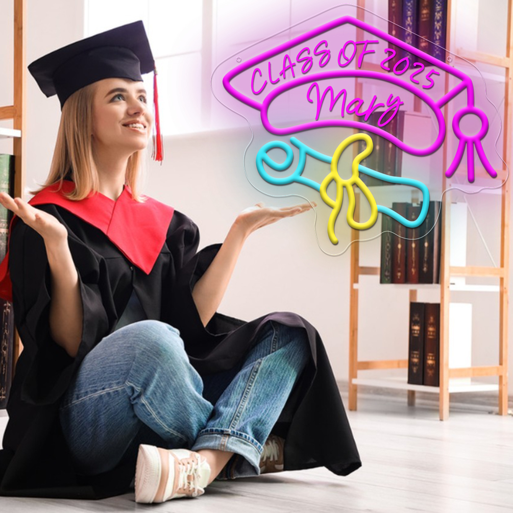 Custom graduation cap and name neon sign with 3D engraving and personalised LED neon light, suitable for graduation, parties, events, bedrooms, living rooms and home decoration, unique and ideal gift for birthdays, parties, graduations, housewarming and more! - 图片 2