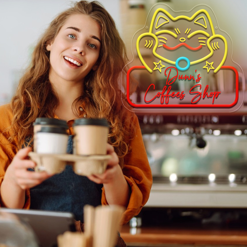 Custom Fortune Cat and Name Neon Sign, 3D Engraving, Personalised LED Neon Lights for Shops, Birthday Parties, Events, Children's Rooms, Bedrooms, Living Rooms and Home Decor, Unique and Ideal Gift for Shops, Birthdays, Parties, Children's Day, Housewarming and other events! - 图片 2