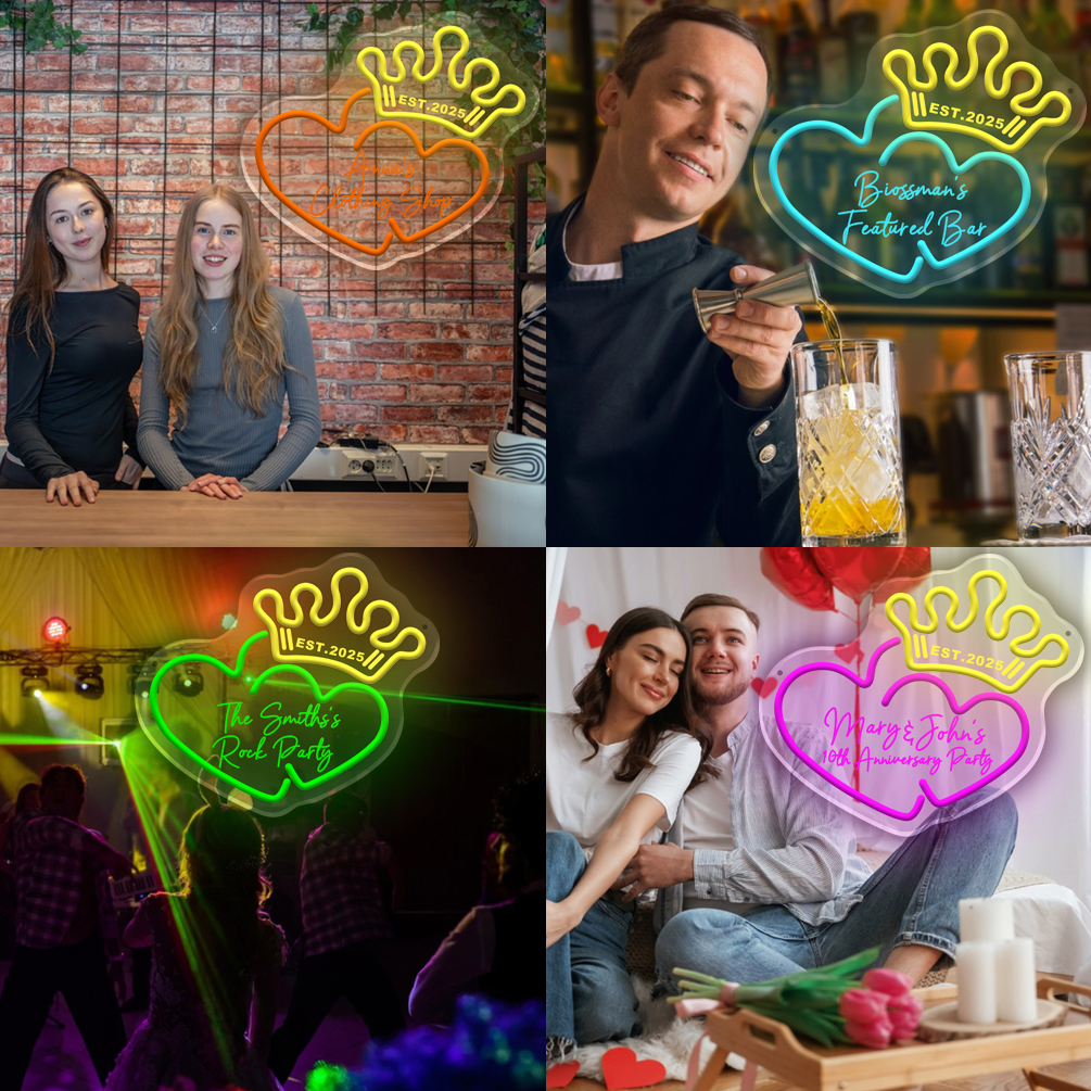 Custom double heart neon with crown motif and name, 3D engraving, personalised LED neon lights for weddings, engagements, restaurants, parties, clubs, bedrooms and living room decorations, ideal for parties, weddings and bedroom one-of-a-kind gifts! - 图片 7
