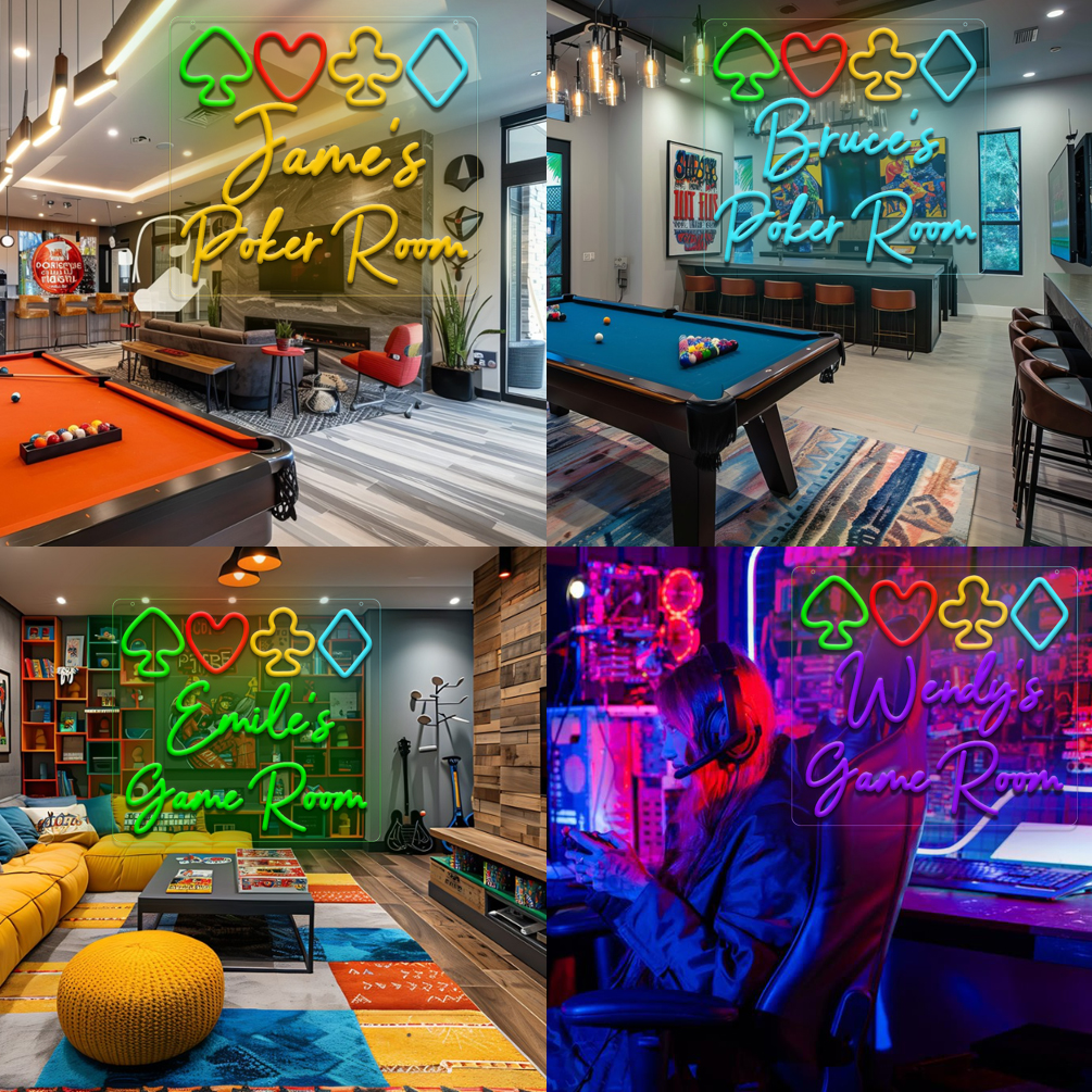 Bespoke multi-coloured playing cards and name neon signs with personalised LED neon lights for games rooms, events, parties, bars, bedrooms, living rooms and home décor, unique and ideal gifts for games rooms, parties, clubs, housewarmings and more! - 图片 7