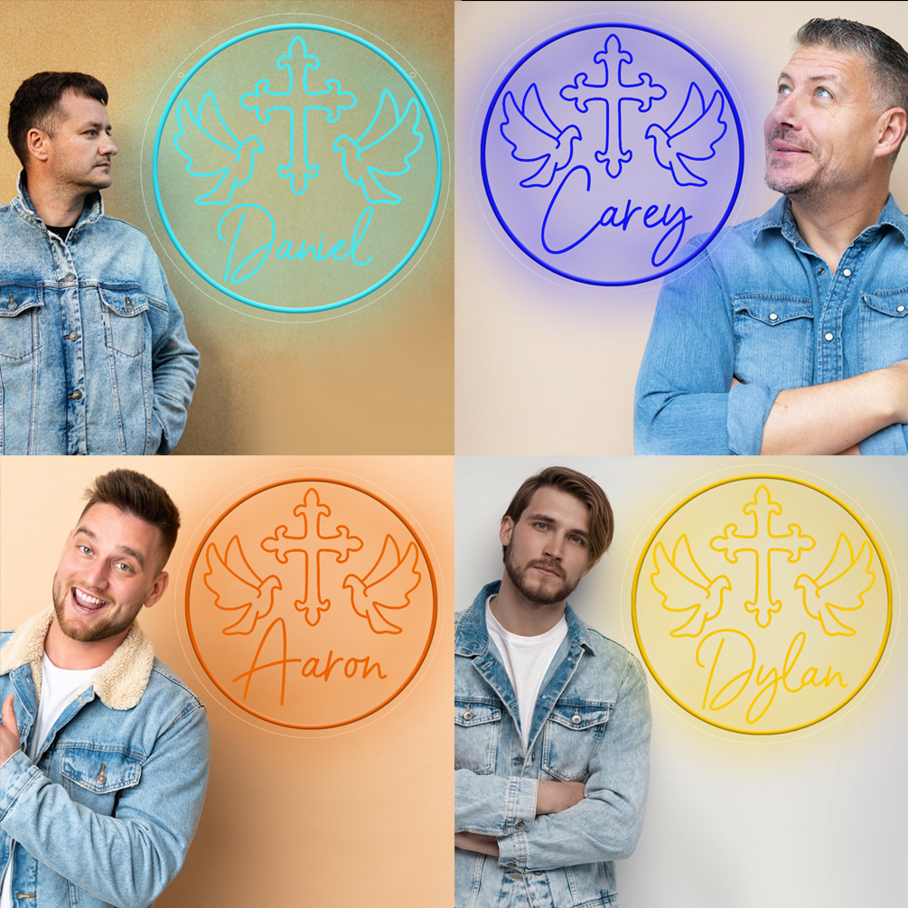 Cross Dove Pattern Custom Name Neon Sign , 3D engraving, personalised LED neon light, suitable for weddings, children's rooms, bedrooms, living room decorations, unique and ideal gift for birthdays, weddings, christenings, children's day, housewarming and more! - 图片 7