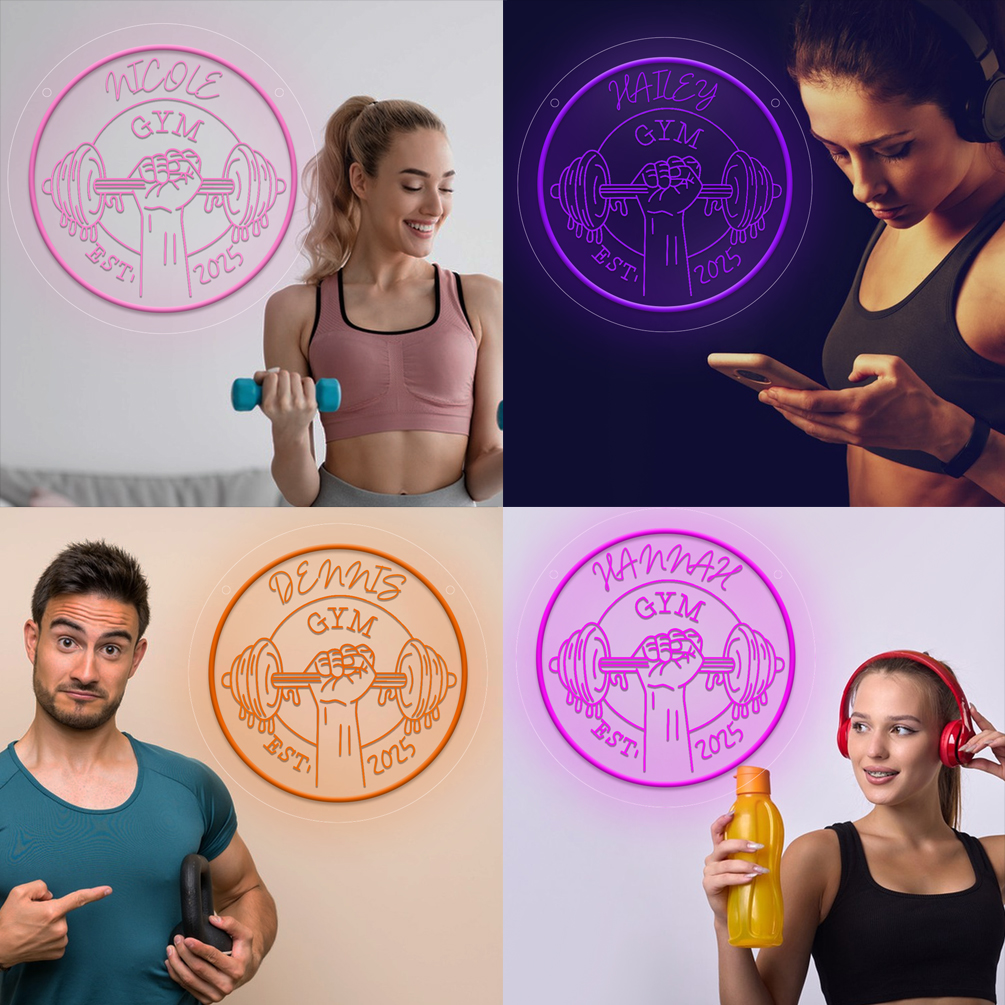 Custom Dumbbell Gym and Name Neon Lights, 3d Engraving, Personalised LED Neon Lights for Events, Gyms, Bedrooms, Living Rooms and Home Decor, Unique and Ideal Gifts for Birthdays, Parties, Gyms, Bedrooms, Ceremonies and more! - 图片 7