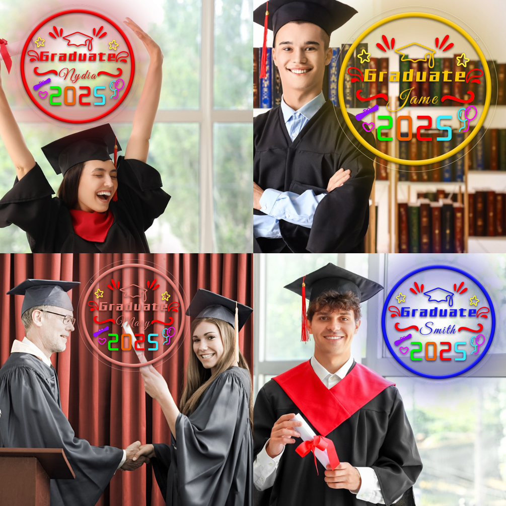 Custom round graduation season neon sign with 3D engraving and LED neon lights for graduation, parties, events, bedrooms, living rooms and home decoration, unique and ideal gift for birthdays, parties, ceremonies, graduations, housewarming and more! - 图片 7
