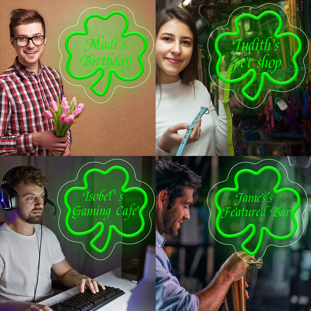 Clover pattern custom name neon sign, personalised LED neon sign with 3D engraving, suitable for weddings, bedrooms, living room decorations, unique and ideal gift for birthdays, weddings, graduations, children's day, housewarming and more! - 图片 7