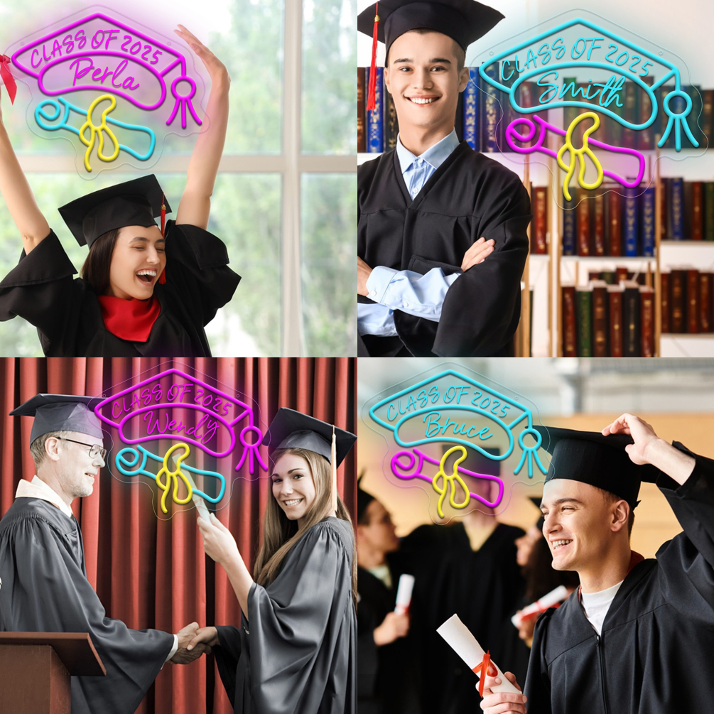 Custom graduation cap and name neon sign with 3D engraving and personalised LED neon light, suitable for graduation, parties, events, bedrooms, living rooms and home decoration, unique and ideal gift for birthdays, parties, graduations, housewarming and more! - 图片 7