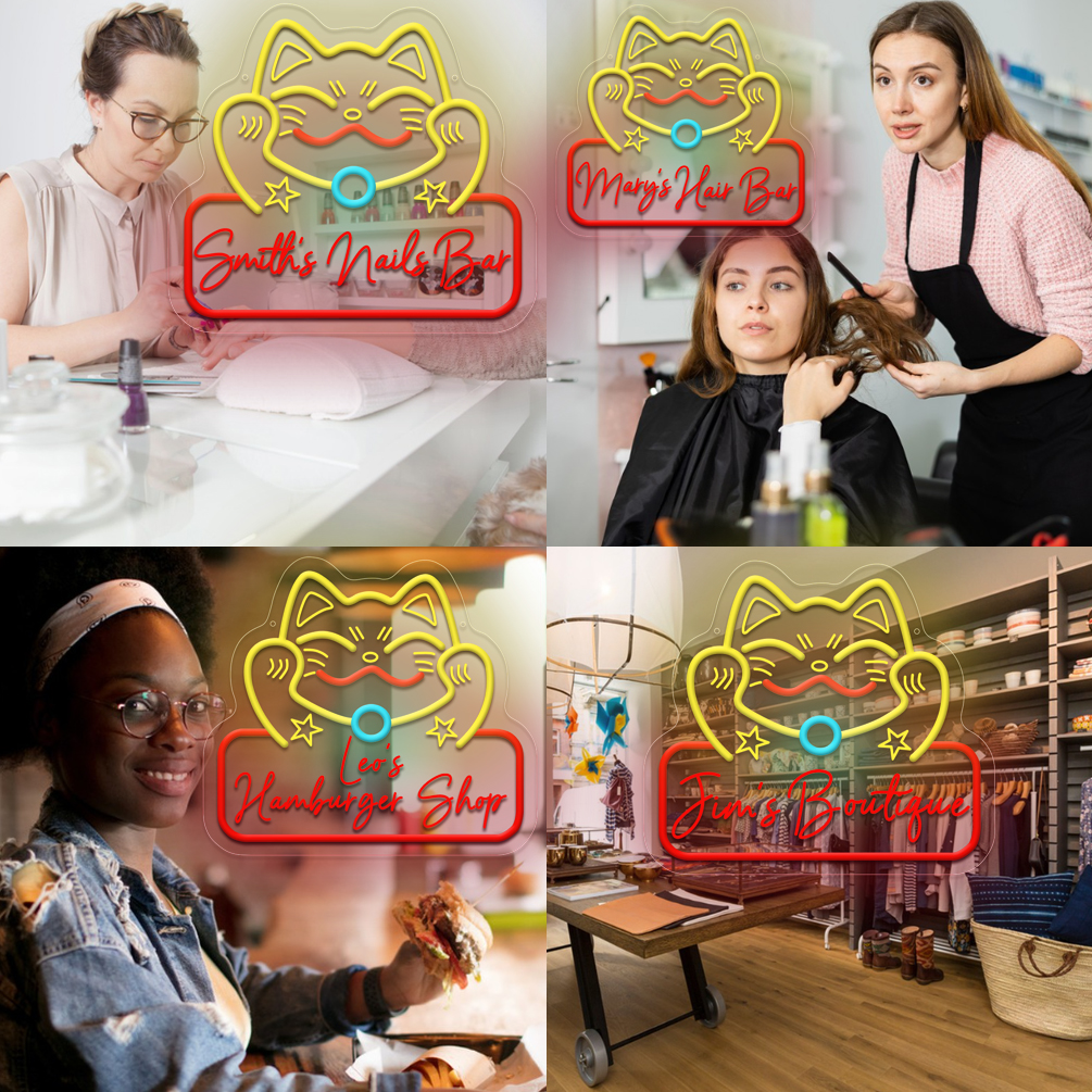 Custom Fortune Cat and Name Neon Sign, 3D Engraving, Personalised LED Neon Lights for Shops, Birthday Parties, Events, Children's Rooms, Bedrooms, Living Rooms and Home Decor, Unique and Ideal Gift for Shops, Birthdays, Parties, Children's Day, Housewarming and other events! - 图片 7