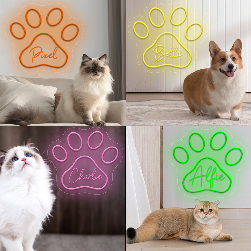 Custom animal paw and name neon light with 3D engraving and personalised LED neon light, suitable for pet shops, events, children's rooms, bedrooms, living rooms and home decorations, unique and ideal gifts for birthdays, parties, pet shops, children's day, housewarming and more! - 图片 7