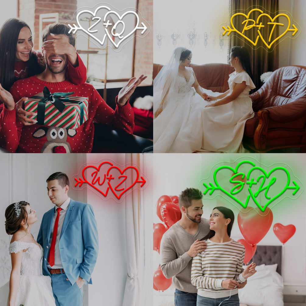 Cupid's Arrow Double Heart Customised Initials Neon Sign, Personalised LED Neon for Weddings, Events, Parties, Bedrooms, Living Rooms and Home Decor, Unique and Ideal Gift for Birthdays, Weddings, Ceremonies, Valentine's Day, Children's Day and more! - 图片 6