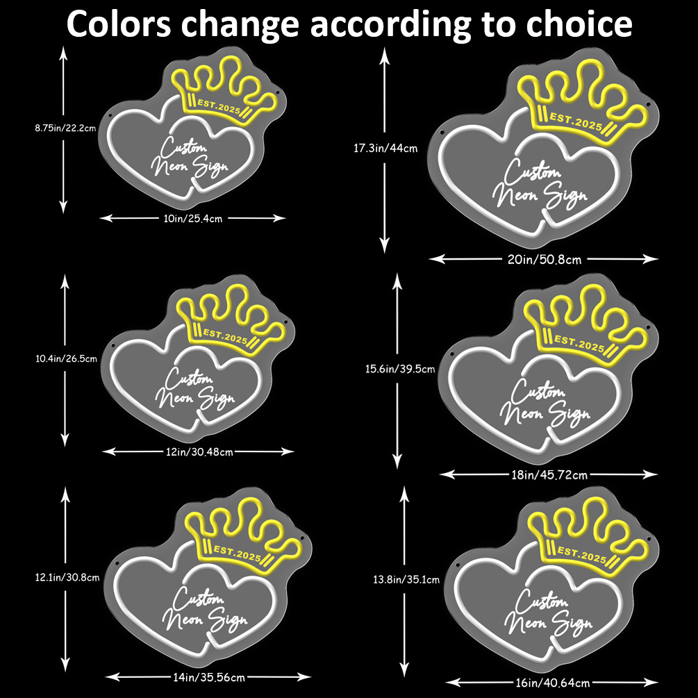 Custom double heart neon with crown motif and name, 3D engraving, personalised LED neon lights for weddings, engagements, restaurants, parties, clubs, bedrooms and living room decorations, ideal for parties, weddings and bedroom one-of-a-kind gifts! - 图片 3