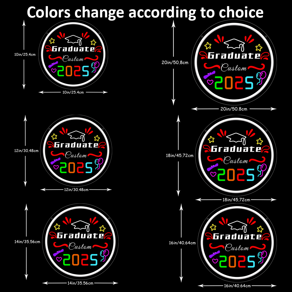 Custom round graduation season neon sign with 3D engraving and LED neon lights for graduation, parties, events, bedrooms, living rooms and home decoration, unique and ideal gift for birthdays, parties, ceremonies, graduations, housewarming and more! - 图片 3