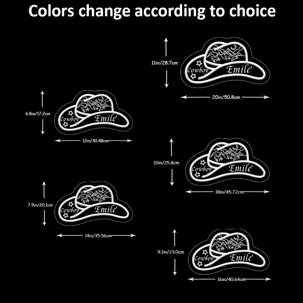 Custom Cowboy Hat Name Neon Sign, 3D Engraving, Personalised LED Wall Decoration with Mountain and Star, Suitable Suitable for Bedroom, Wedding, Birthday Gift, Office, Home Decoration, Unique and Ideal Gift for Housewarming, Family and Friends! - 图片 3