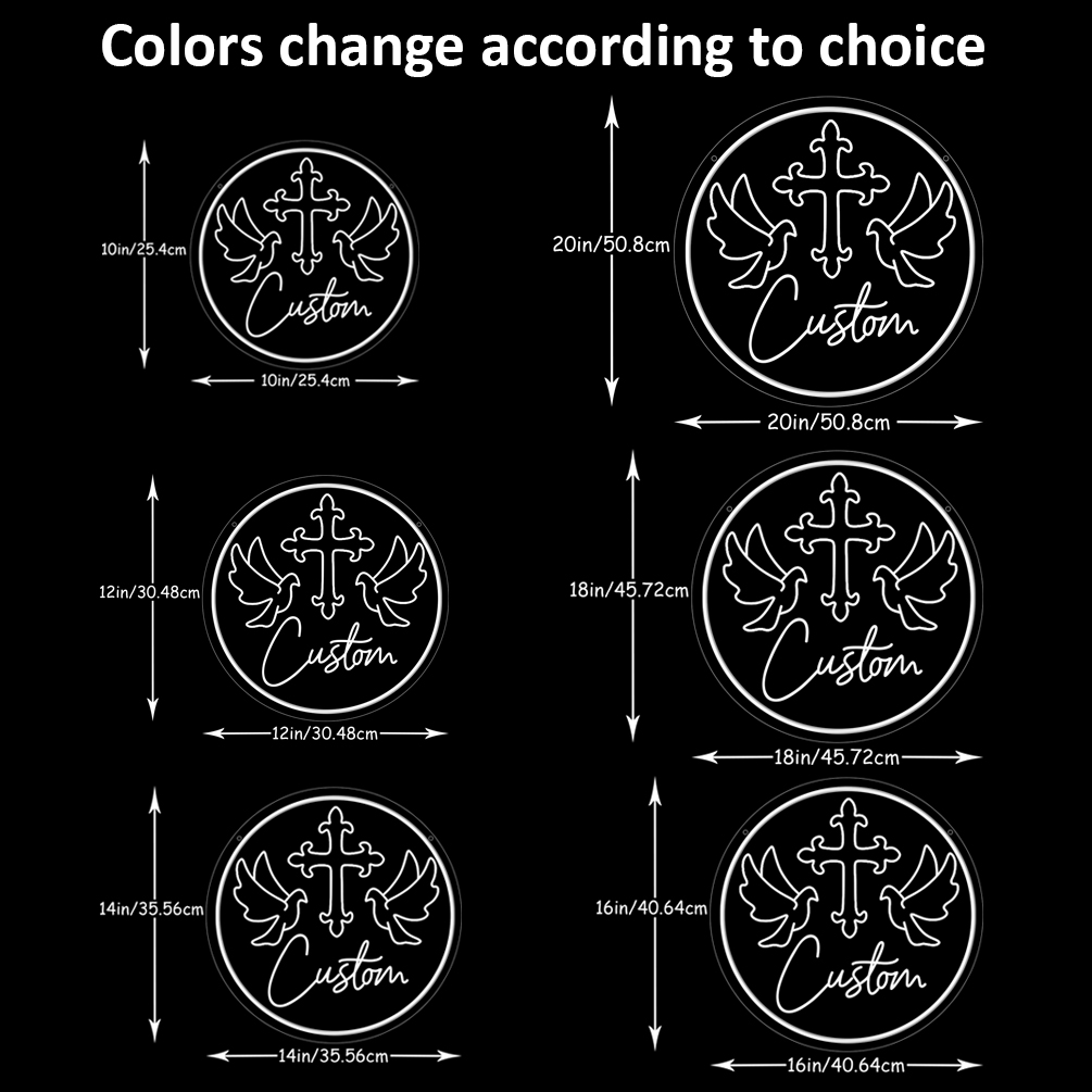 Cross Dove Pattern Custom Name Neon Sign , 3D engraving, personalised LED neon light, suitable for weddings, children's rooms, bedrooms, living room decorations, unique and ideal gift for birthdays, weddings, christenings, children's day, housewarming and more! - 图片 3