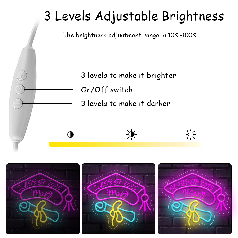 Custom graduation cap and name neon sign with 3D engraving and personalised LED neon light, suitable for graduation, parties, events, bedrooms, living rooms and home decoration, unique and ideal gift for birthdays, parties, graduations, housewarming and more! - 图片 5