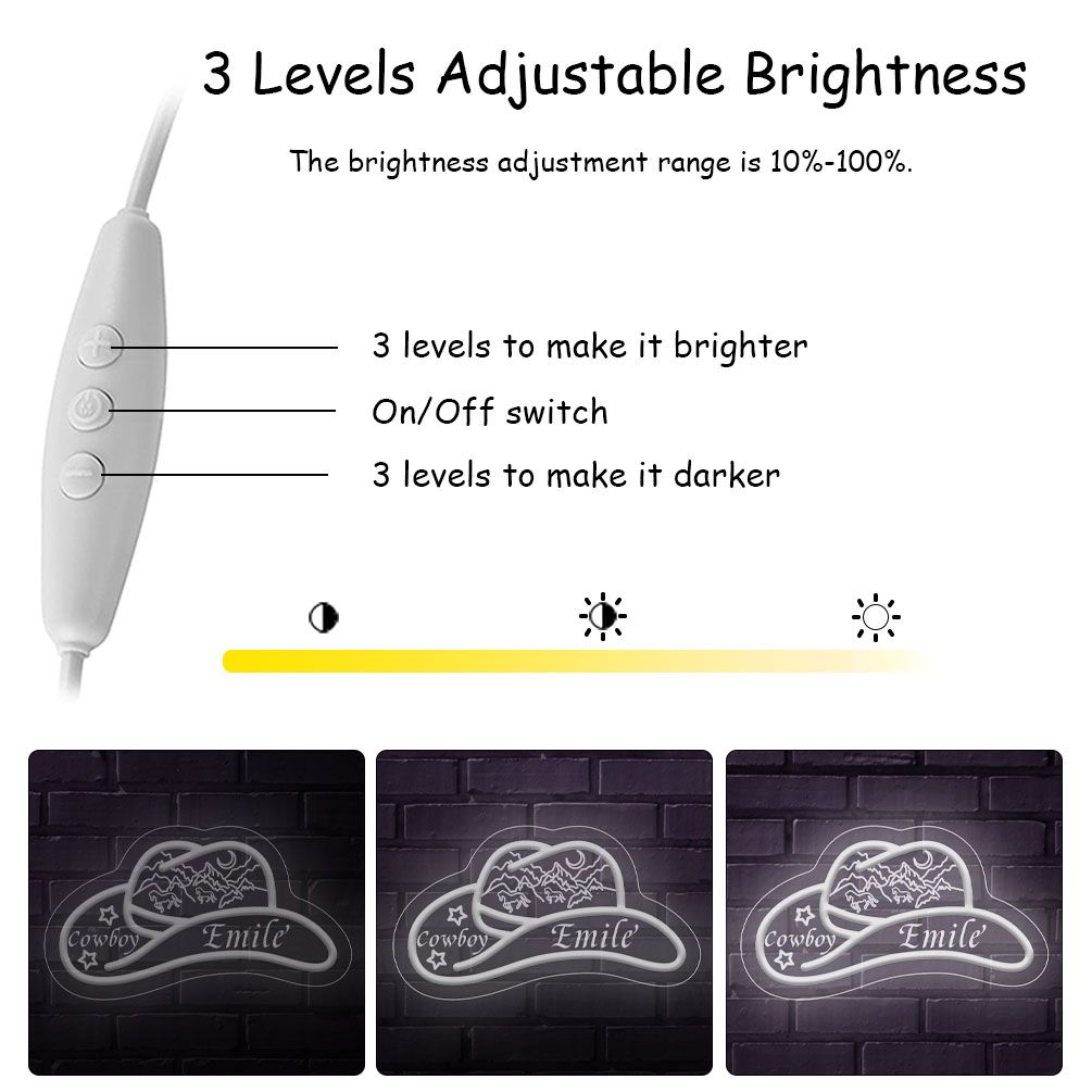 Custom Cowboy Hat Name Neon Sign, 3D Engraving, Personalised LED Wall Decoration with Mountain and Star, Suitable Suitable for Bedroom, Wedding, Birthday Gift, Office, Home Decoration, Unique and Ideal Gift for Housewarming, Family and Friends! - 图片 5