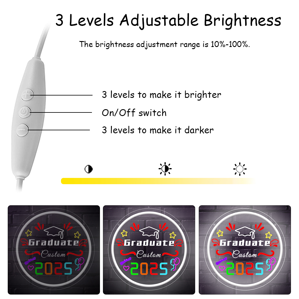 Custom round graduation season neon sign with 3D engraving and LED neon lights for graduation, parties, events, bedrooms, living rooms and home decoration, unique and ideal gift for birthdays, parties, ceremonies, graduations, housewarming and more! - 图片 5