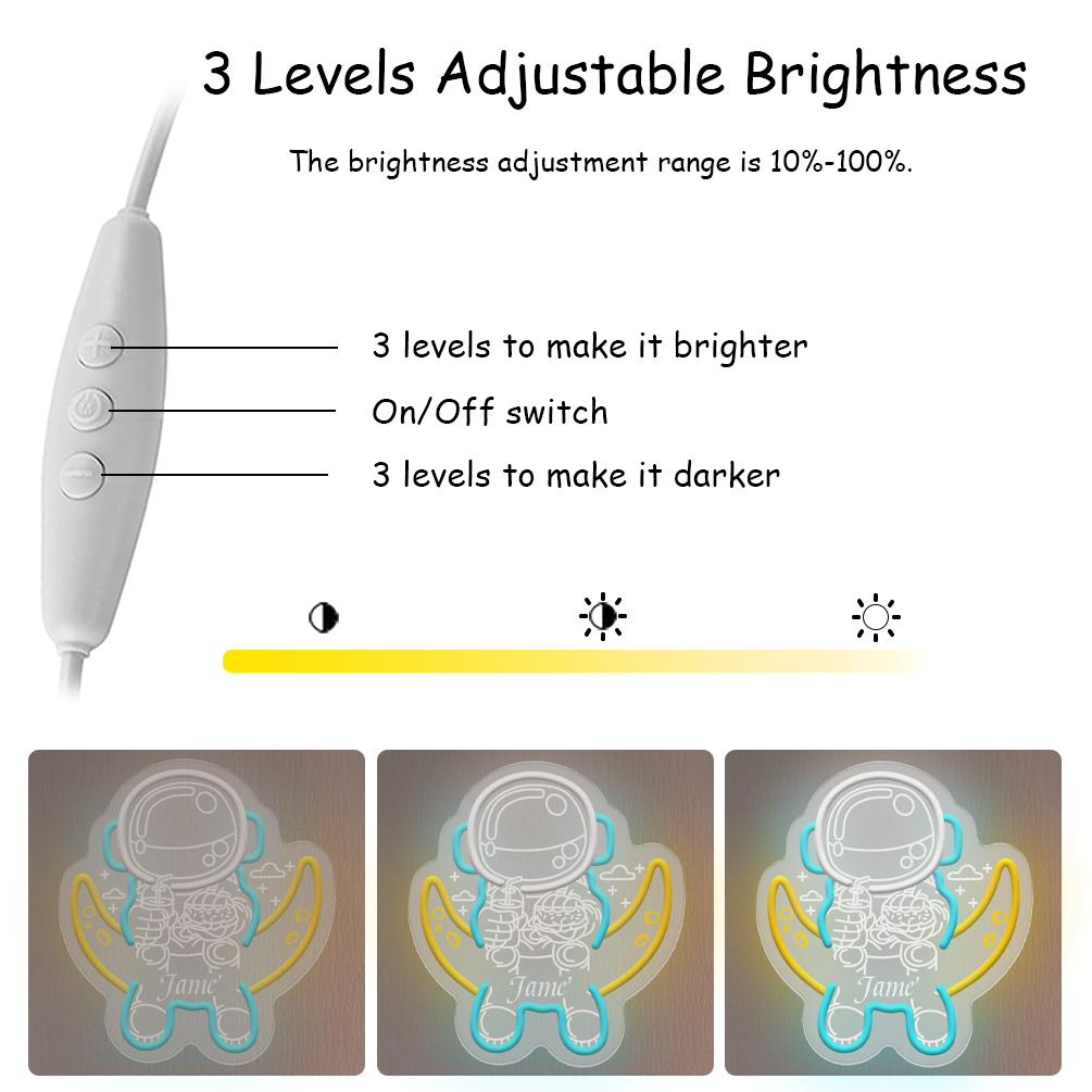 Custom astronaut and name neon sign, 3D engraving, personalised LED neon lights, suitable for space themed parties, children's rooms, games rooms, shops, living rooms and home decoration, ideal unique gifts for parties, clubs, housewarming and other occasions - 图片 5