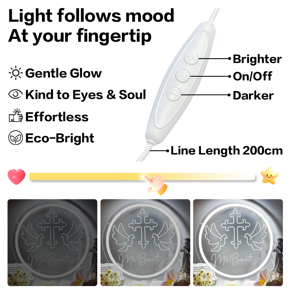 Cross Dove Pattern Custom Name Neon Sign , 3D engraving, personalised LED neon light, suitable for weddings, children's rooms, bedrooms, living room decorations, unique and ideal gift for birthdays, weddings, christenings, children's day, housewarming and more! - 图片 5