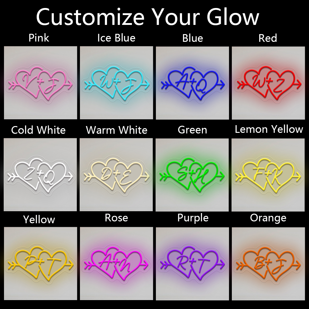 Cupid's Arrow Double Heart Customised Initials Neon Sign, Personalised LED Neon for Weddings, Events, Parties, Bedrooms, Living Rooms and Home Decor, Unique and Ideal Gift for Birthdays, Weddings, Ceremonies, Valentine's Day, Children's Day and more! - 图片 7