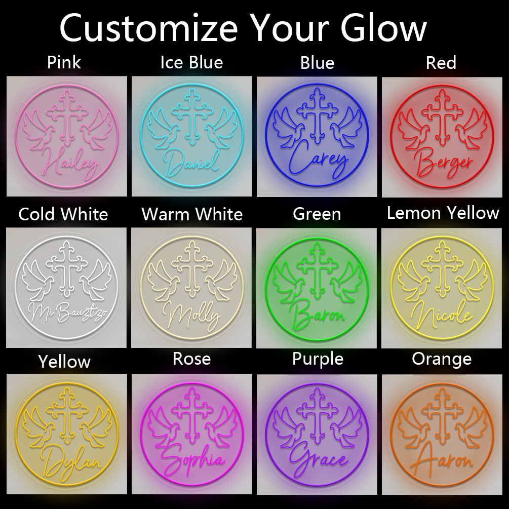 Cross Dove Pattern Custom Name Neon Sign , 3D engraving, personalised LED neon light, suitable for weddings, children's rooms, bedrooms, living room decorations, unique and ideal gift for birthdays, weddings, christenings, children's day, housewarming and more! - 图片 8